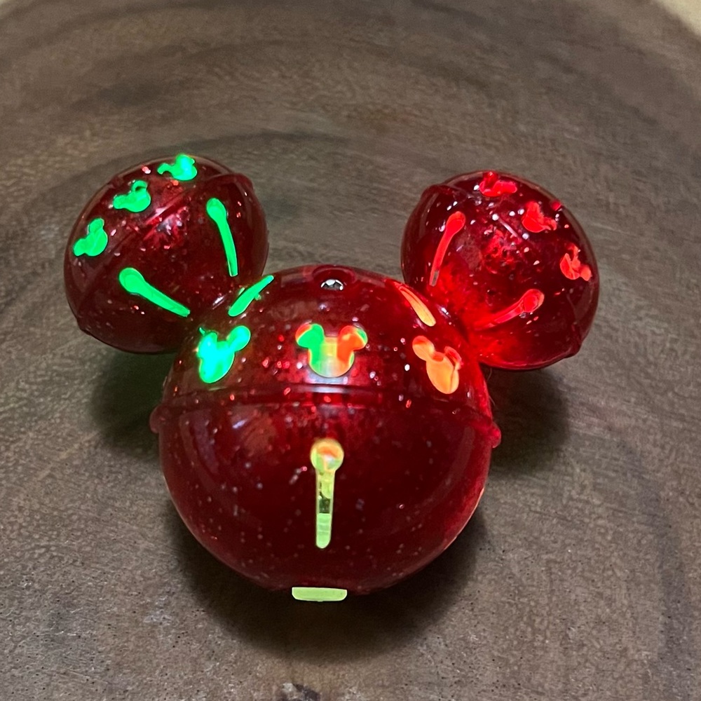 Disney Parks 2023 Holiday Christmas Mickey Jingle Bell red Glow glitter Cube.